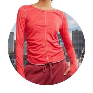 Free People Winterberry Dark Red Long Sleeve Top Ruched Size Small #11‎